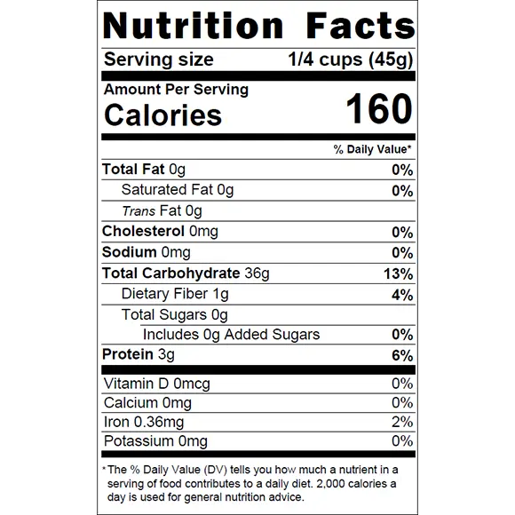Heritage Gardens Non-GMO Basmati White Rice nutrition facts