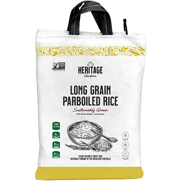 Heritage Gardens Non-GMO Long Grain Parboiled Rice bag