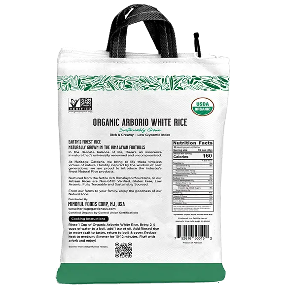 Heritage Gardens Organic Arborio White Rice nutrition facts