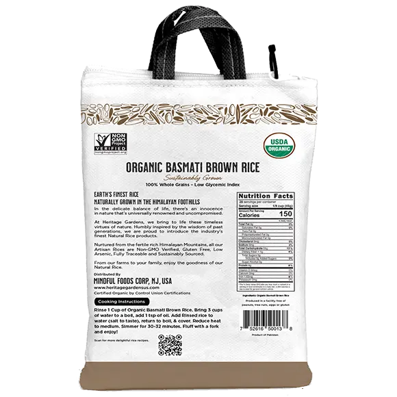 Heritage Gardens Organic Basmati Brown Rice nutrition facts