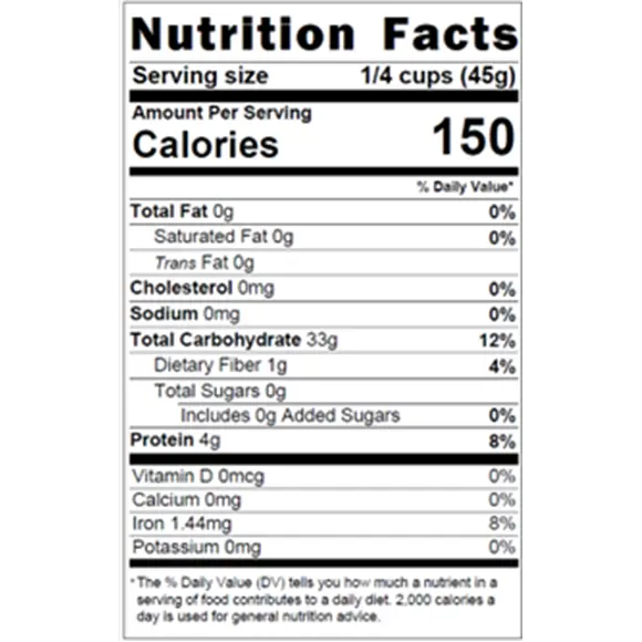 Heritage Gardens Organic Basmati Brown Rice nutrition facts