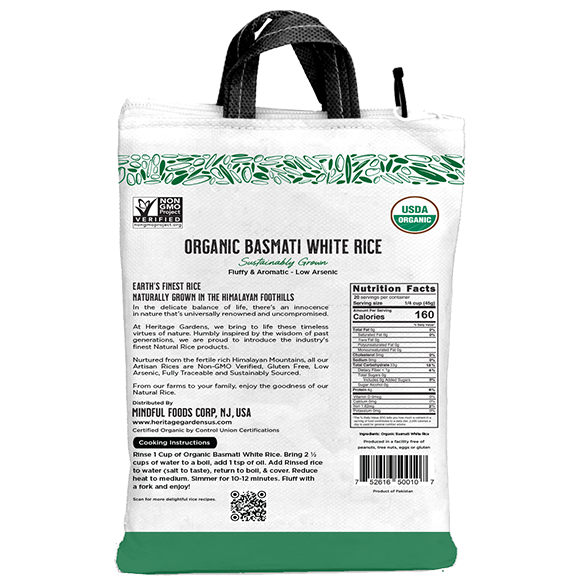 Heritage Gardens Organic Basmati White Rice 2lb bag