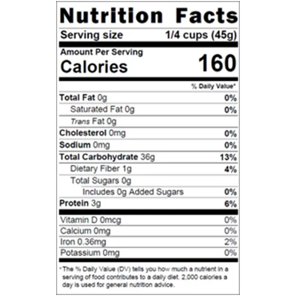 Heritage Gardens Organic Basmati White Rice nutrition facts