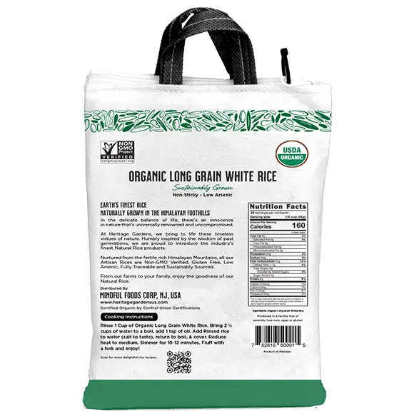 Heritage Gardens Organic Long Grain White Rice nutrition facts
